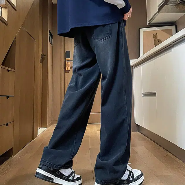 法文箱子 美式复古高街潮流百搭抽绳宽松直筒休闲牛仔裤 男款