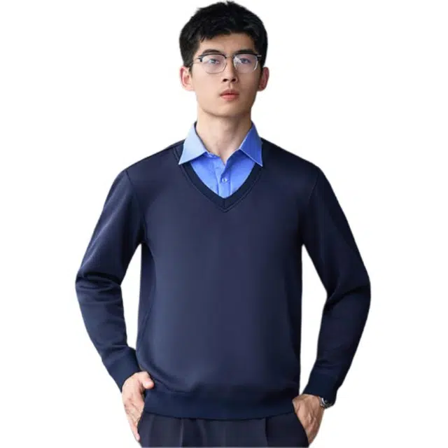 蜀黍家 加绒保暖休闲弹力打底衫毛衣 男女同款 藏青色