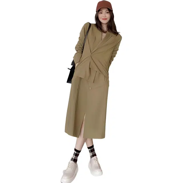 美洋  假两件绗棉西装长袖连衣裙 女款