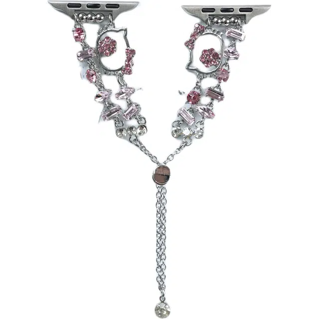 老佳 表带 苹果适用 金属材质 闪钻镂空小猫表带男女通用