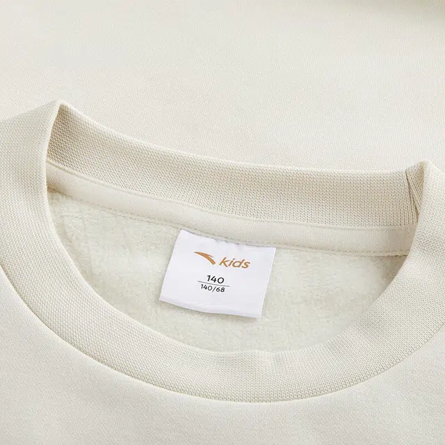 安踏儿童 字母拼色圆领舒适透气百搭加绒卫衣 米糕白 青少年