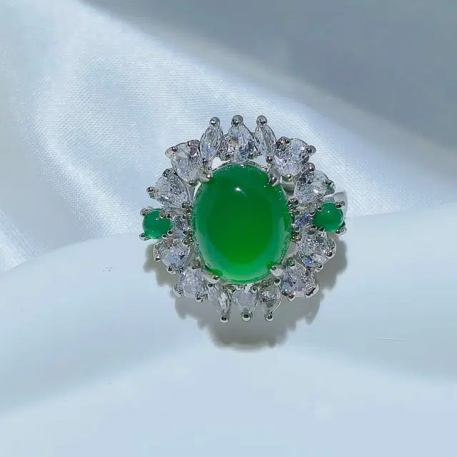 识恩 薄荷绿冰感 森系甜美通勤百搭气质时尚优雅文艺小众设计#好运 玉髓 戒指 女款