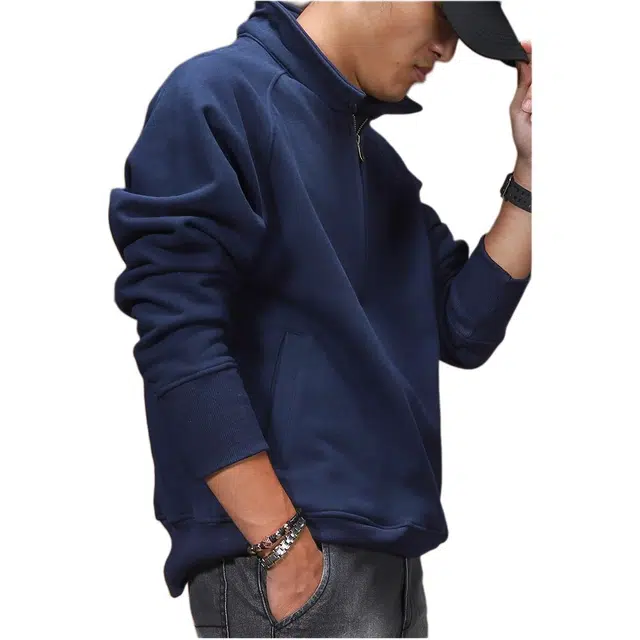 季言 立领保暖抓绒长袖卫衣 男款 宝蓝色