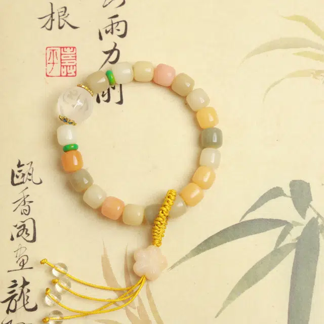 悠笙 旺桃花 桃花坠 彩色多巴胺好情绪 六字真言转运白水晶 新中式国潮风 菩提子/菩提籽 手串 女款