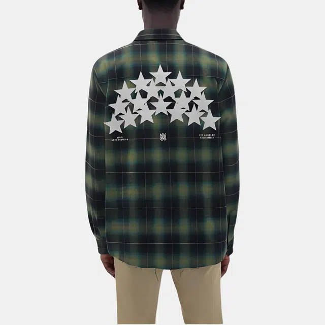 AMIRI Star Leather Flannel Shirt Green