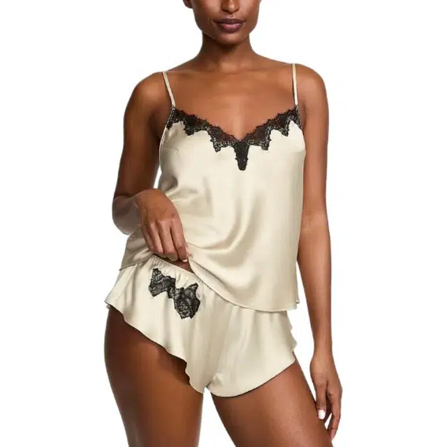 Victoria's Secret Floral Lace V-Neck Cami Set Beige
