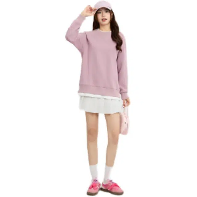 三福 简约假两件设计圆领纯色常规宽松型套头卫衣 男款