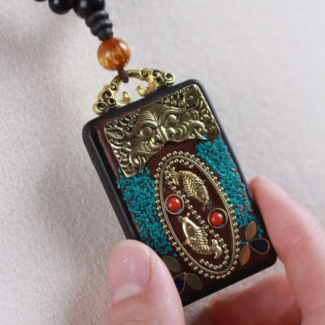 爵倾 民族风唐卡【年年有余】吊坠毛衣链#好运 黑檀 项链 男女同款情侣款