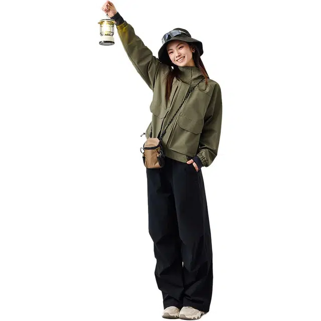 超级安踏 运动生活系列 简约纯色直筒系带宽松休闲裤 女款 基础黑