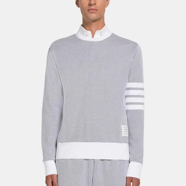 Thom Browne SS23 Classic Four-Bar Crewneck Sweatshirt Light Grey