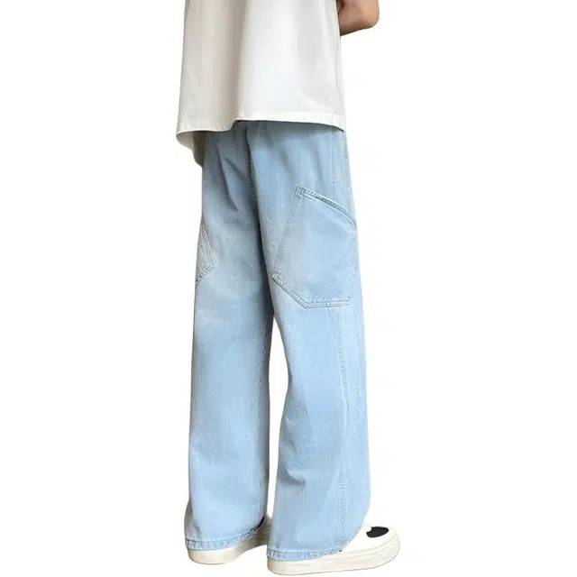 法文箱子 美式高街春秋潮流牛仔时尚工装设计复古宽松百搭休闲直筒裤 男款