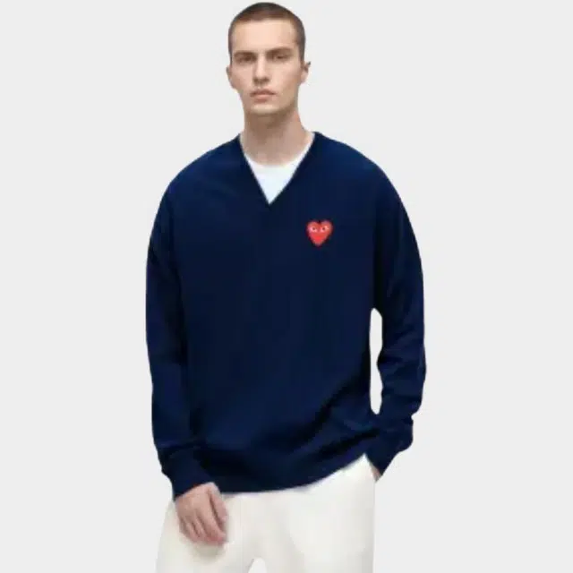CDG Play V-Neck Sweater Navy