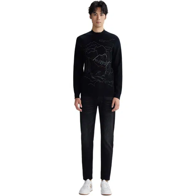 才子 国风山水亲肤舒适保暖毛衣 男款 黑色