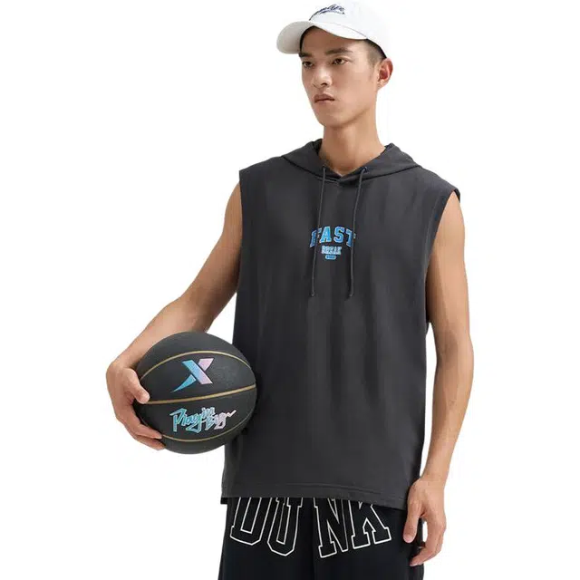 特步 舒适纯色吸汗背心 男款 松墨灰