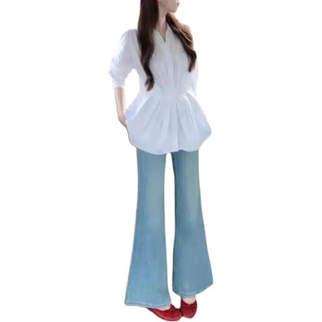 木清清 时尚百搭简约休闲长袖衬衫 女款 白色