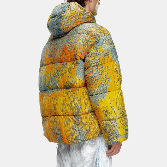 DIESEL FW24 Raindrop Print Zip Hoodie Down Jacket