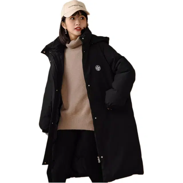 豹了个猫 中长款面包服工装复古港风长袖棉服 女款 黑色