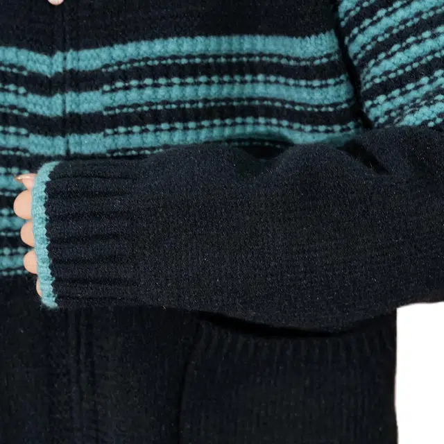 法文箱子 撞色条纹翻领百搭拉链长袖毛衣 女款