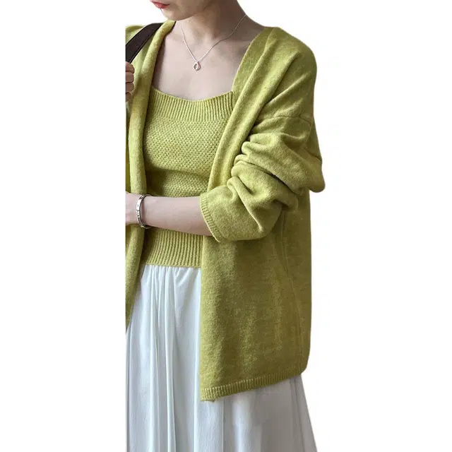 木清清 落肩开衫慵懒风针织衫 女款 豆绿色