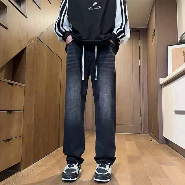 法文箱子 复古高街直筒休闲长裤怀旧水洗秋冬常规潮流百搭牛仔裤 男款