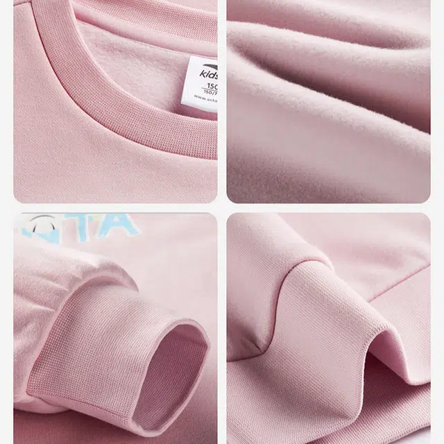 安踏儿童卫衣 卡通动漫字母圆领舒适透气百搭加绒 刚柔粉 青少年