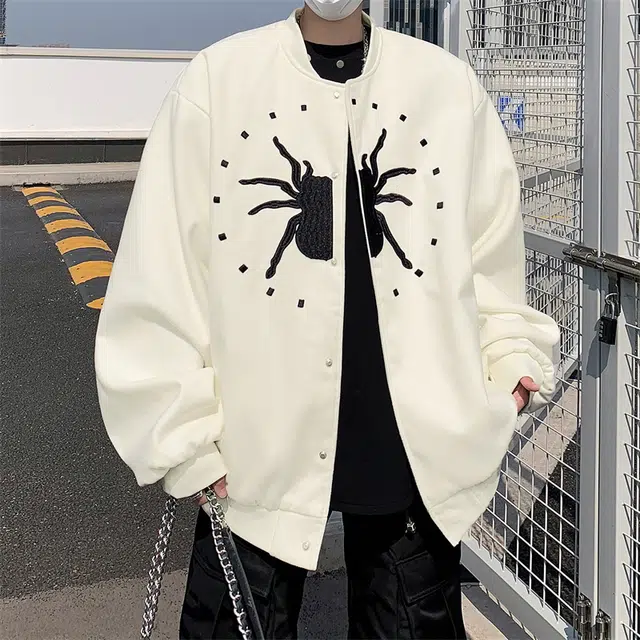 特斯型 美式街头棒球服蜘蛛刺绣休闲潮流运动飞行夹克外套 男女同款