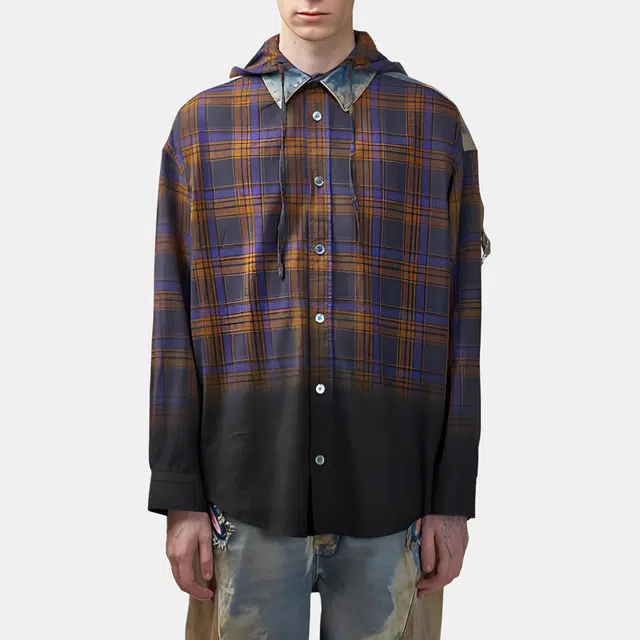 Acne Studios Plaid Single-Breasted Hoodie Shirt Brown
