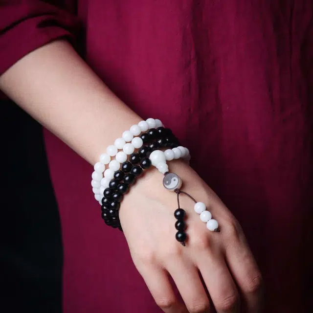 爵倾 阴阳八卦款 太极生两仪 两仪生八卦 白玉菩提 菩提类手串 男女同款情侣款