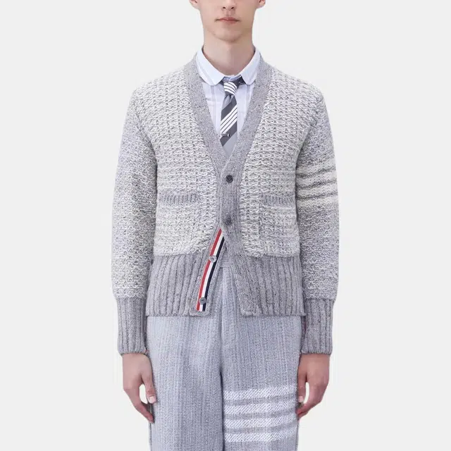 Thom Browne Mohair Tweed V-Neck Cardigan