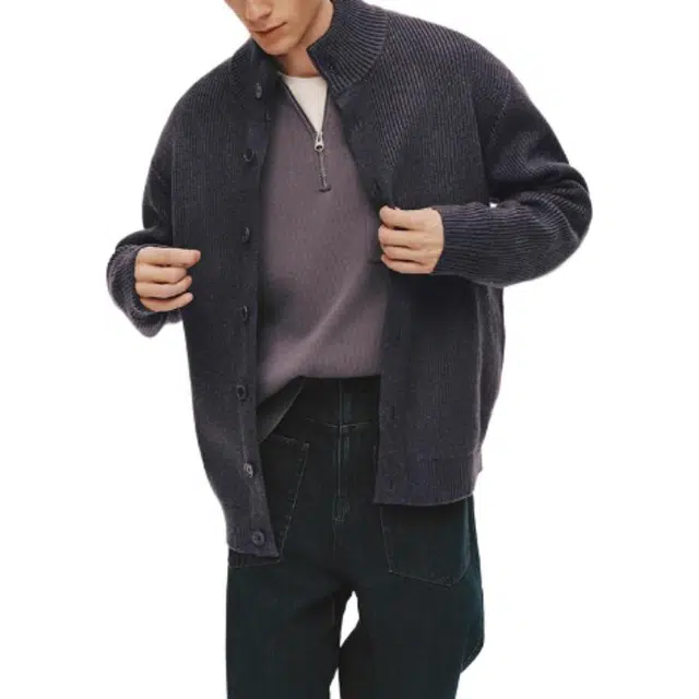 森马 时尚百搭简约休闲日常通勤柔软亲肤慵懒高领开衫外套宽松毛衣 男款