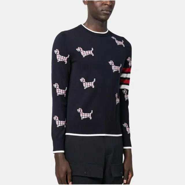 Thom Browne Merino Wool Animal Print Sweater Navy