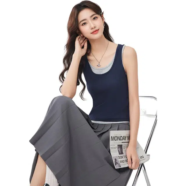 爱依服 夏季韩系设计感外穿纯色百搭吊带背心 女款