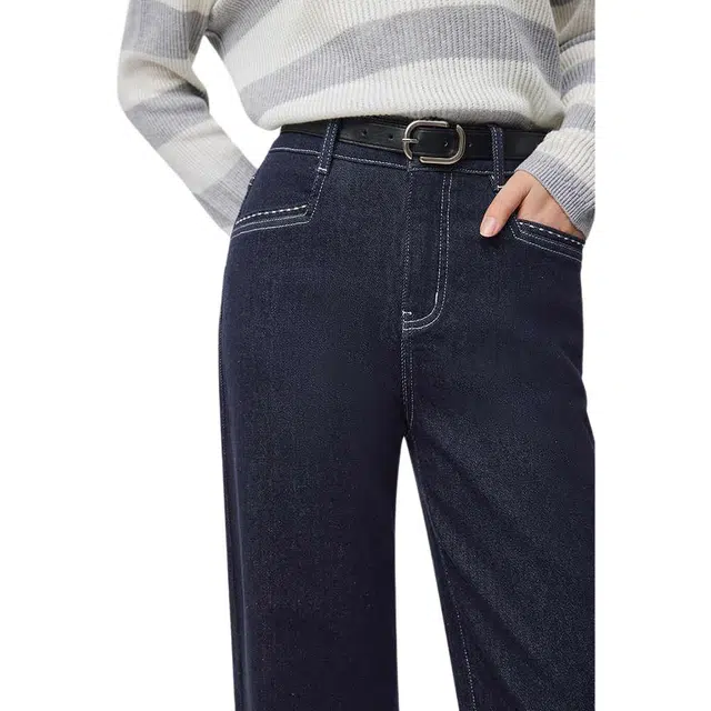 爱依服 高腰直筒长裤牛仔裤 女款 牛仔深蓝