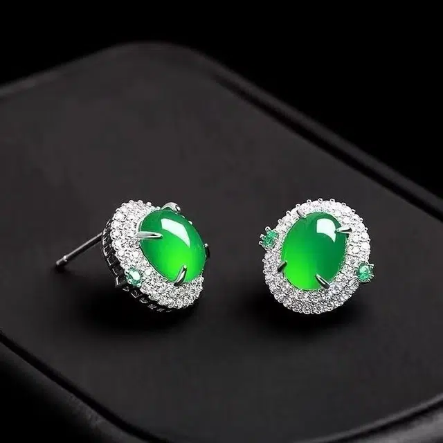 识恩 限定冰绿新中式气质小清新复古国风轻奢设计师款豪镶大牌汉#好运 玉髓 耳钉 女款