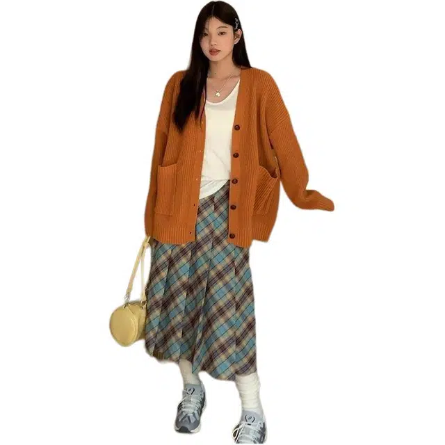 木清清 学院风半身裙显瘦气质高腰格子休闲长裙 女款 蓝色格纹