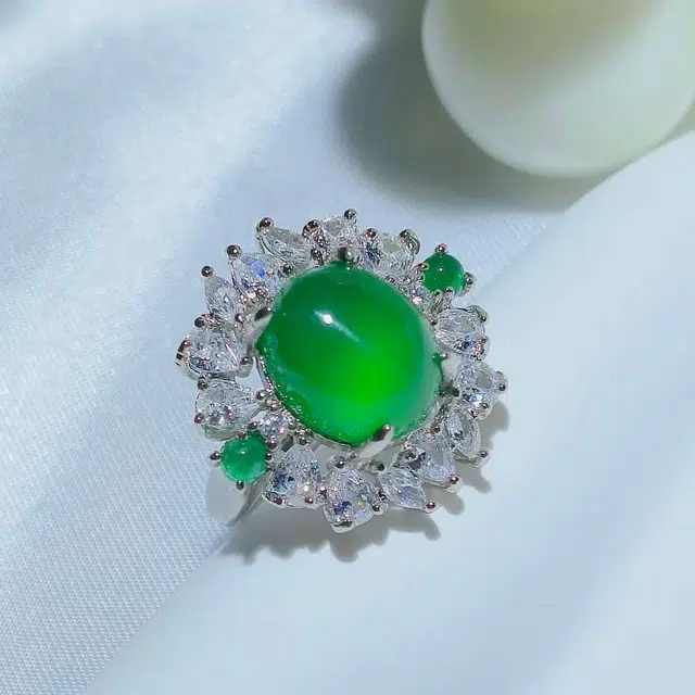 识恩 薄荷绿冰感 森系甜美通勤百搭气质时尚优雅文艺小众设计#好运 玉髓 戒指 女款