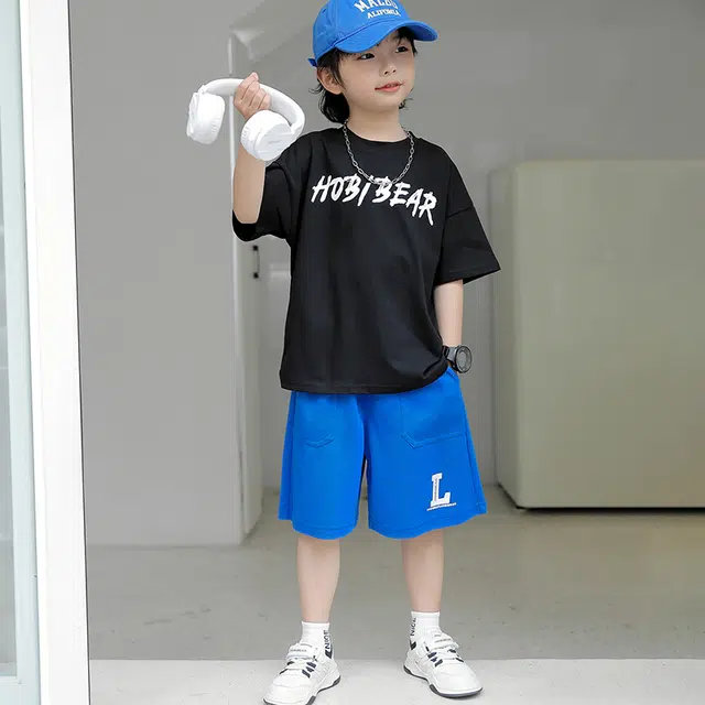 哈比熊 童装 字母印花松紧腰宽松直筒五分儿童短裤 男童