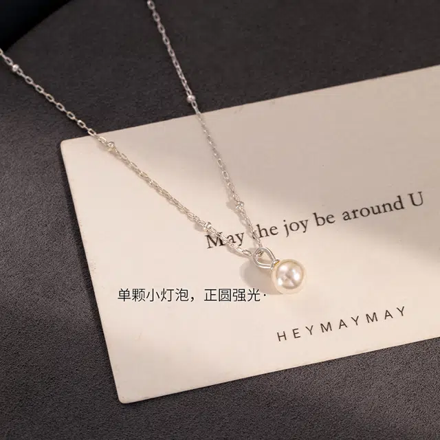 单颗迷你气质颈链轻奢小众设计感高级锁骨链 仿珍珠 项链 女款