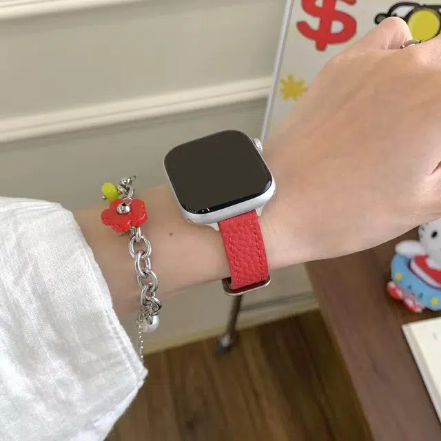 老佳 表带 苹果适用 真皮材质 猫咪荔枝纹男女通用