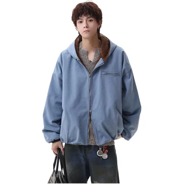 华夏儿女 冬季美式潮流复古高街时尚感纯色简约高级感日常百搭户外通勤无性别主义双拉链外套棉服 男女同款