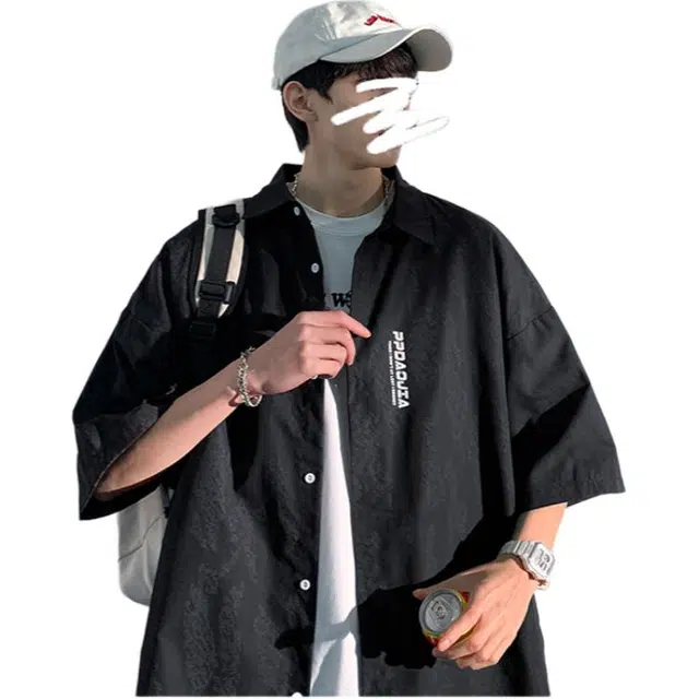 【dme】 美式休闲男夏季薄潮牌潮流宽松衣服日系短袖衬衫 男女同款