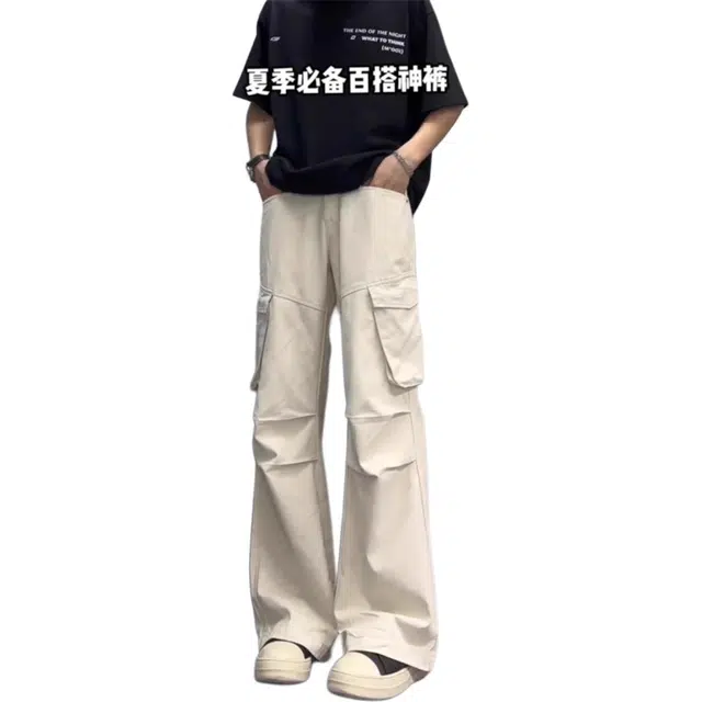 煦加 多口袋潮牌美式高街工装裤 男款 杏色