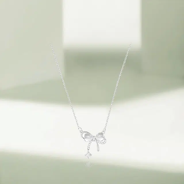 可免费定制刻字项链 银色饰界 小众轻奢蝴蝶结锁骨链#好运 多种材质可选 精美项链 女款