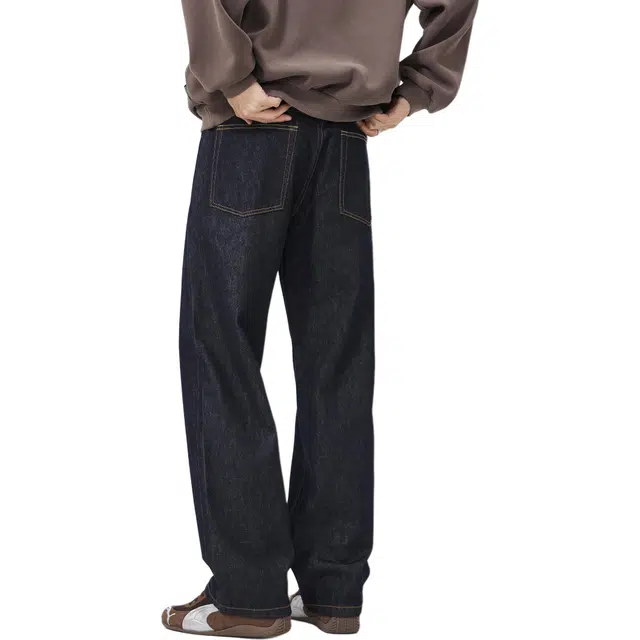 帝狼牛 日系简约学院风柔软透气复古做旧水洗宽松直筒 牛仔裤 男女同款
