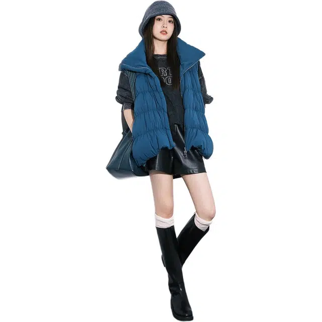 美洋 纯色高领蓝莓千层马甲 女款 湖蓝