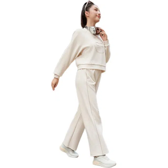 乔丹 运动生活系列 纯色中腰舒适透气百搭直筒针织运动裤 女款 甘石色