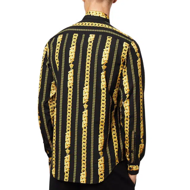 范思哲 条纹满印单排扣长袖衬衫 男款 黑色