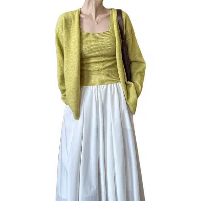 木清清 落肩开衫慵懒风针织衫 女款 豆绿色