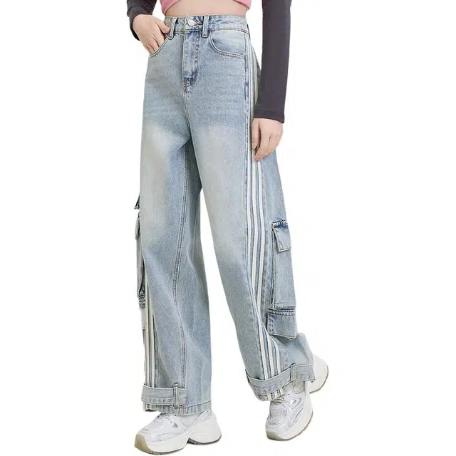 三福 宽松舒适百搭牛仔裤 女款 牛仔浅蓝