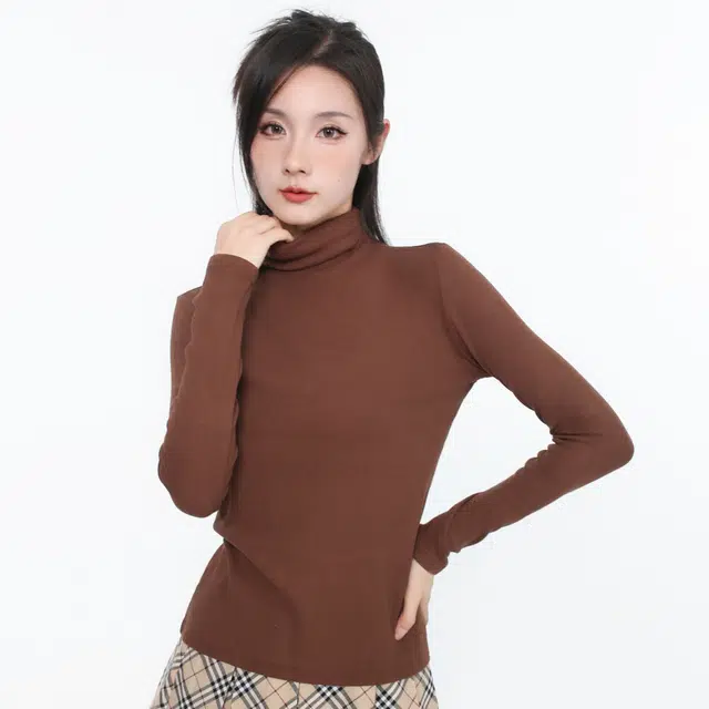 御茶家 纯色基础款堆堆领高弹立修身可外穿打底针织衫 女款 美拉德